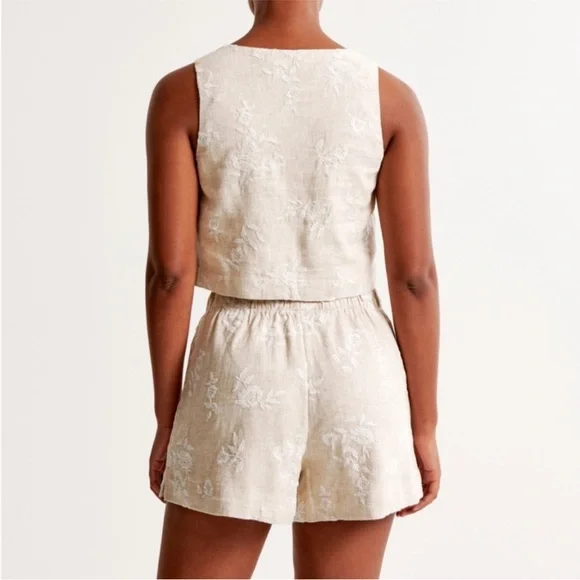 Abercrombie & Fitch Linen Blend Embroidered Pull On Shorts MEDIUM - Picture 3 of 16